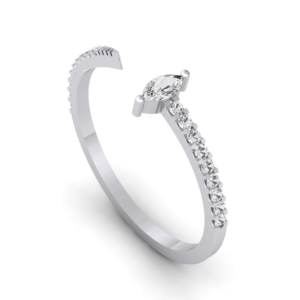 Cut Style Pear & Round Moissanite Open Silver Ring