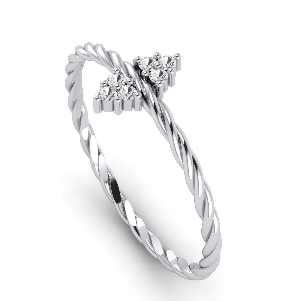 Twisted Rope Silver Diamond Ring For Ladies